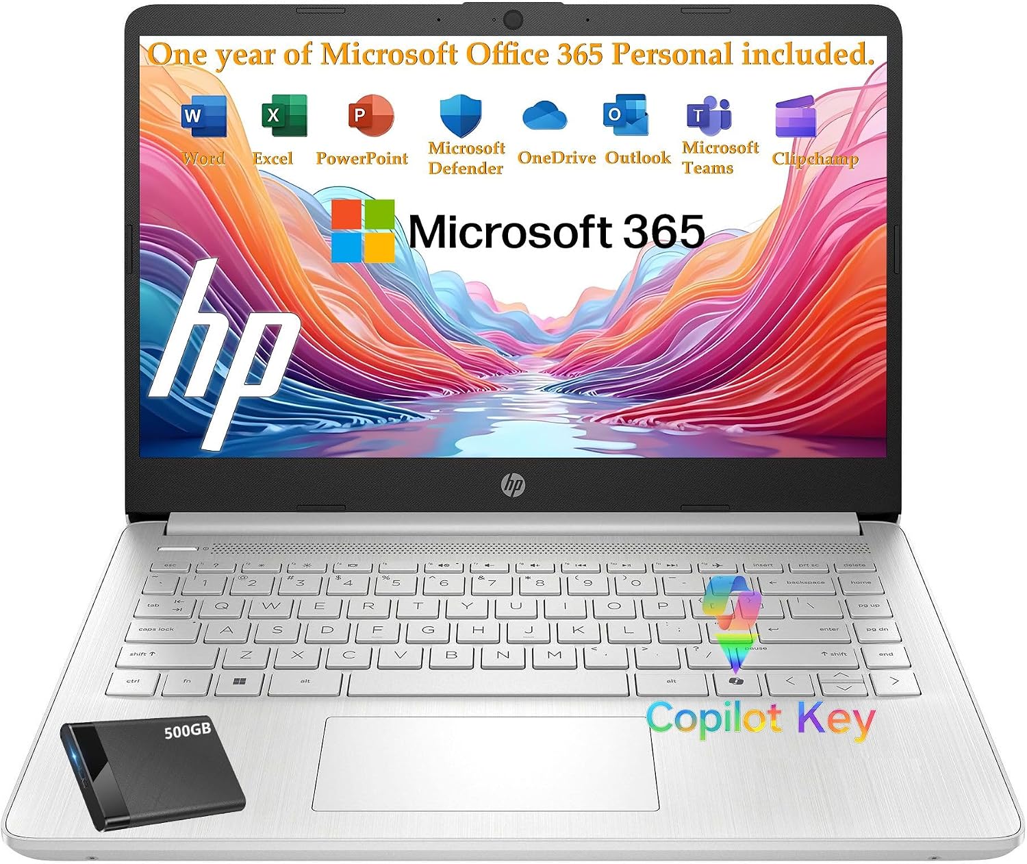 HP Laptop 14" Computer 2026, Intel Processor, Office 365, EXT 500GB HDD