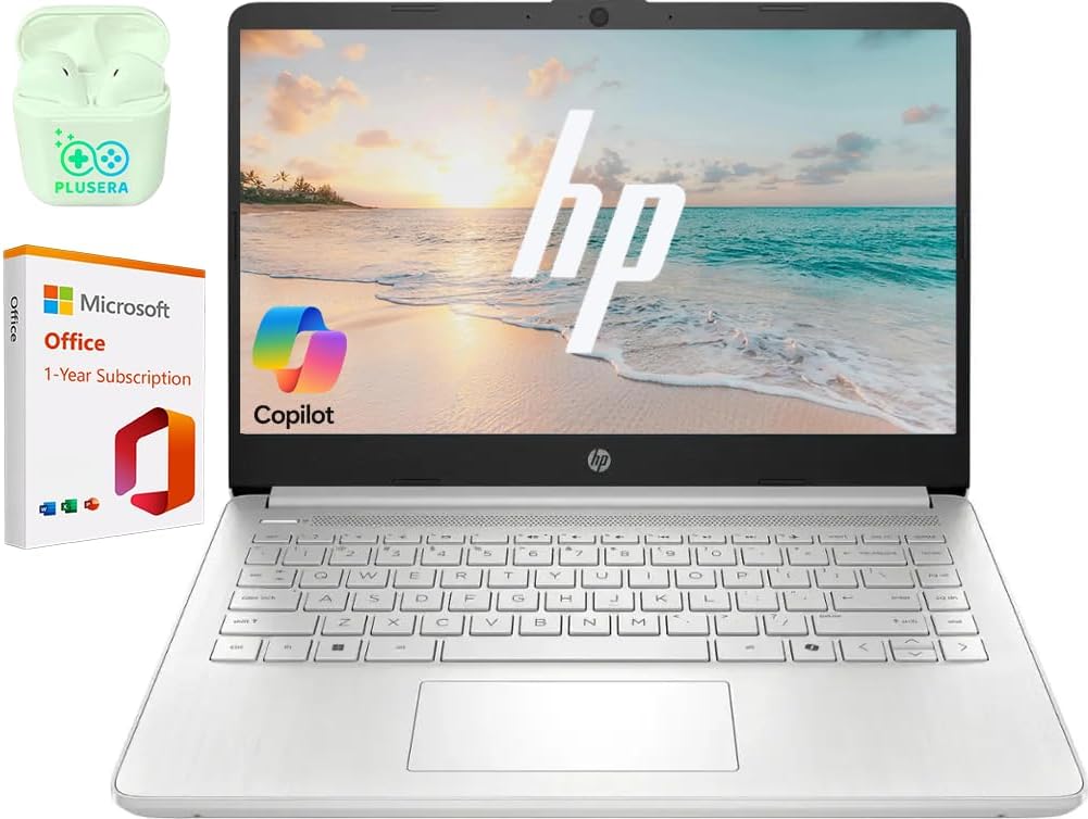 HP 14" Business Laptop Computer with 1-Year Office 365, Intel Quad-Core N150 Processor, 4GB RAM 128GB UFS, Windows 11 Home, PLUSERA Earphones, Pale Rose Gold