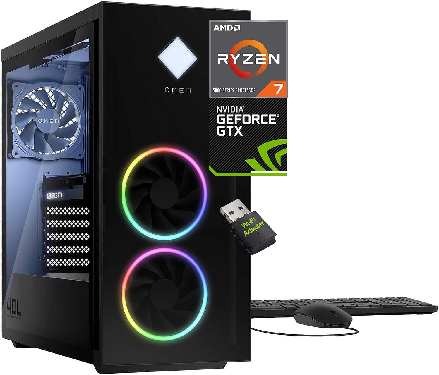 HP OMEN 40L Gaming Desktop PC, AMD Ryzen 7 5700X, 32GB RAM, 1TB NVMe SSD