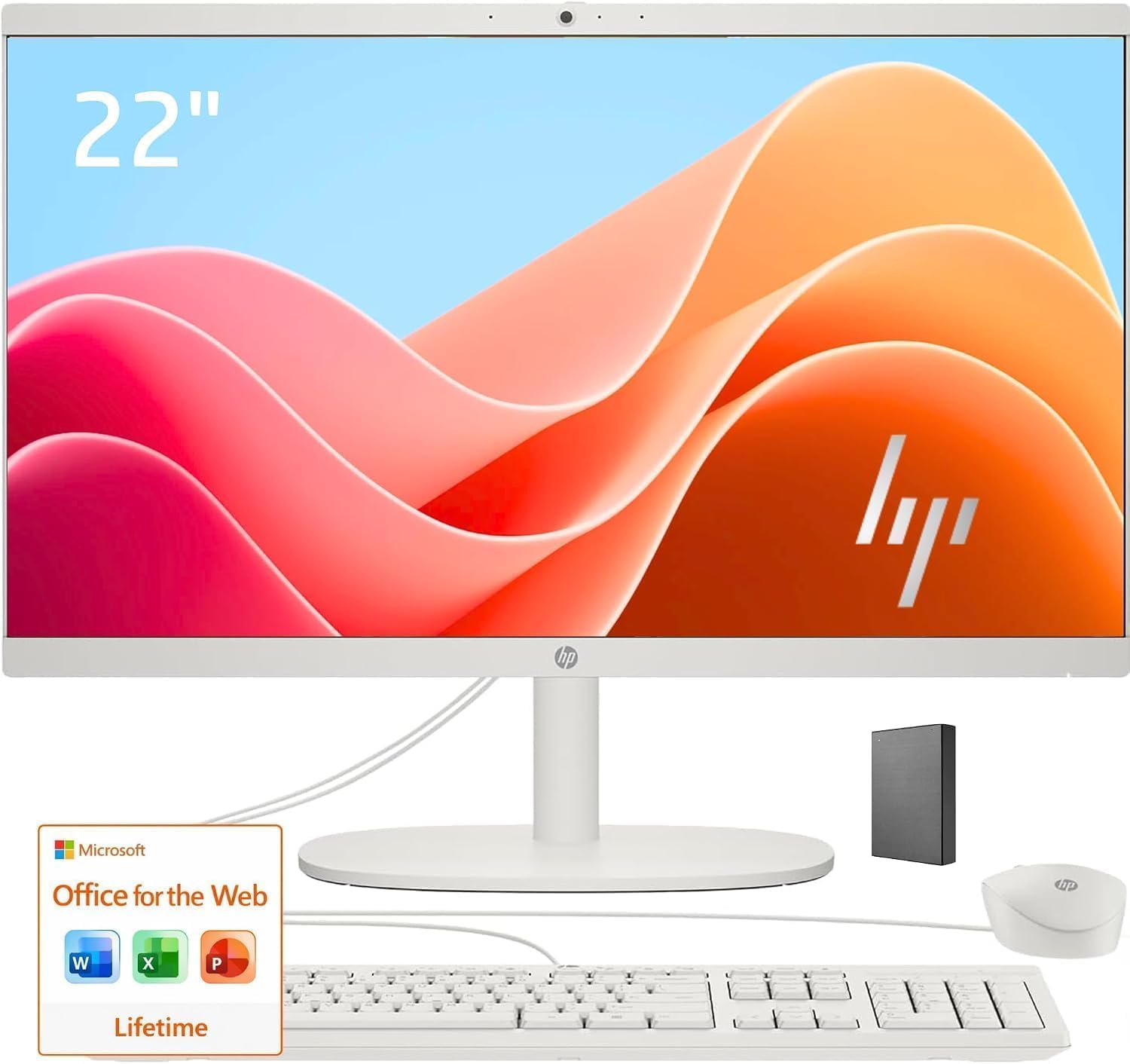 HP 22" FHD All-in-One Desktop Computer • 16GB DDR5 RAM • 512GB External and 128GB UFS Storage | The New Version for Everyday Efficency • Latest 13th Gen Intel Quad-Core • Office 365 for the Web