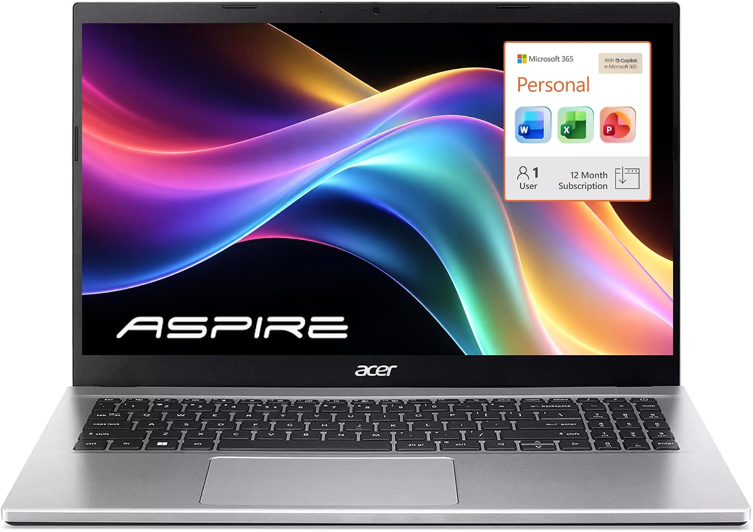 Acer Aspire 15 Laptop with Office 365, 16GB RAM, 1TB Cloud Storage and 256GB SSD, Intel 4-Core, 15.6" FHD (1920 x 1080) Display, 2026 Edition, Windows 11, no Mouse | Learn or Work on The Go