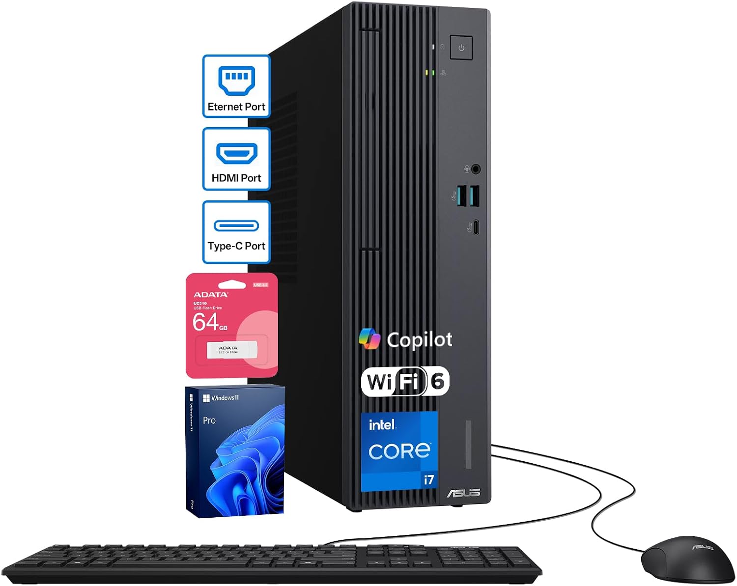 ASUS V500 AI Business Desktop Computer,Core i7-13620H,16GB DDR5 1TB SSD