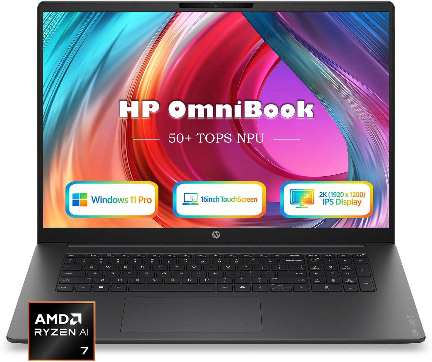 HP OmniBook Touchscreen Laptop, 32GB DDR5 RAM 1TB SSD, AMD Ryzen AI 7 445