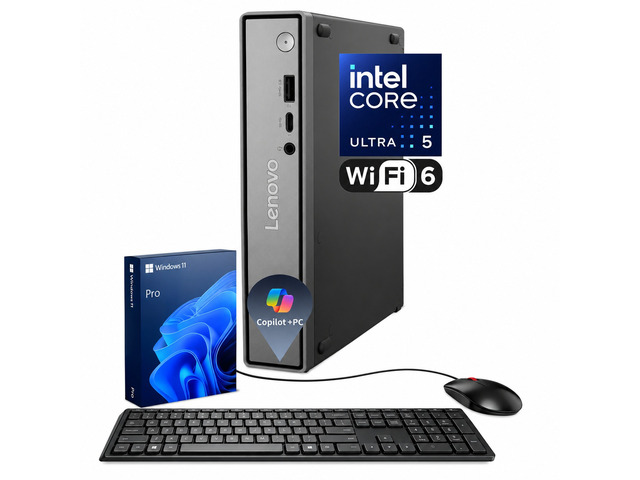 Lenovo ThinkCentre neo 50q Business MFF Desktop, Intel Core Ultra 5 226V, 16GB RAM, 512GB SSD, Wi-Fi 6, Windows 11 Pro, Black